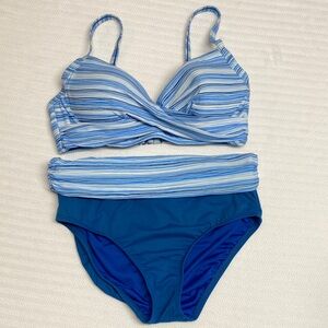 Blue Bikini Preppy Coastal Resort Classic Striped Twist Underwire Swim Size 6